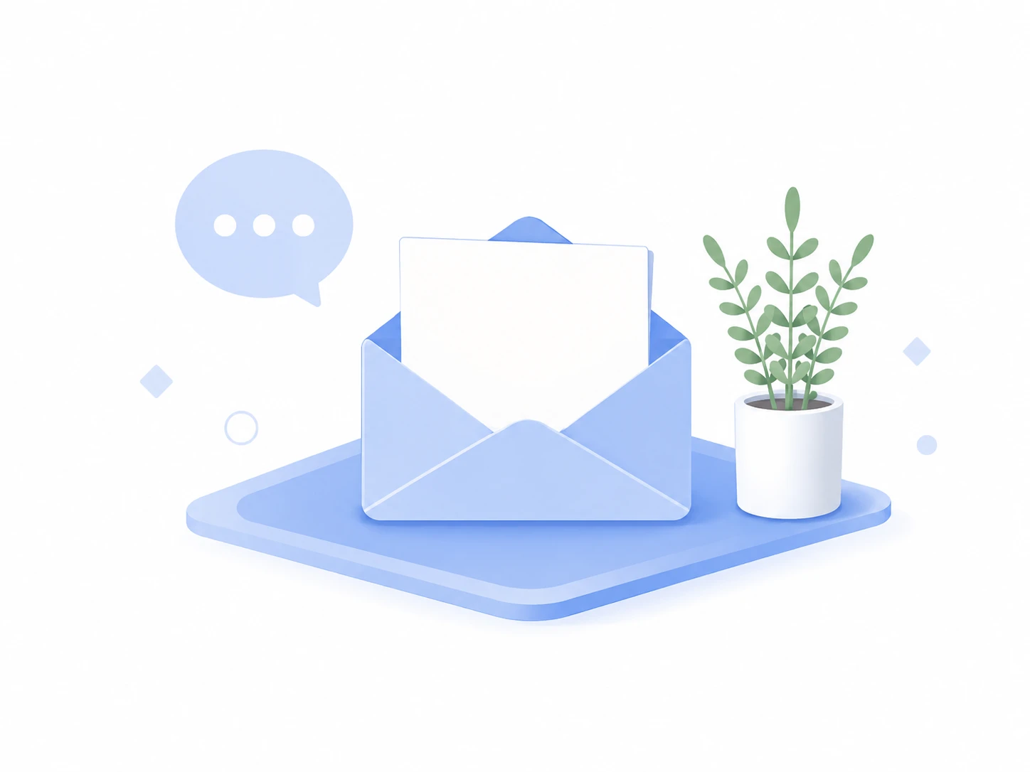 お問い合わせを表す封筒と植物のイラスト